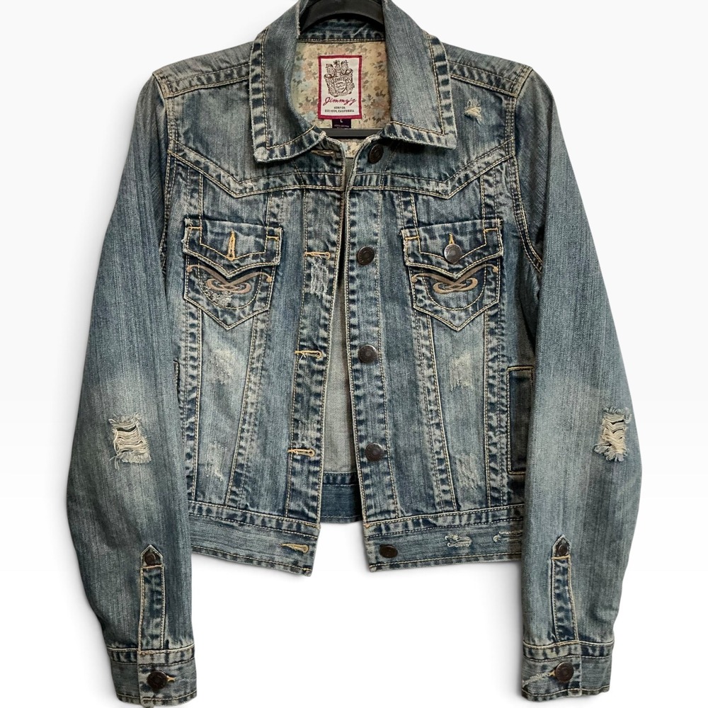 Jimmy'z Surf Co Vintage Y2K Distressed Denim Jean Jacket L Western Floral Lined